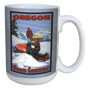 Lanquist Designer Oregon Snow Country Ceramic Mug with Large Handles, 15 oz